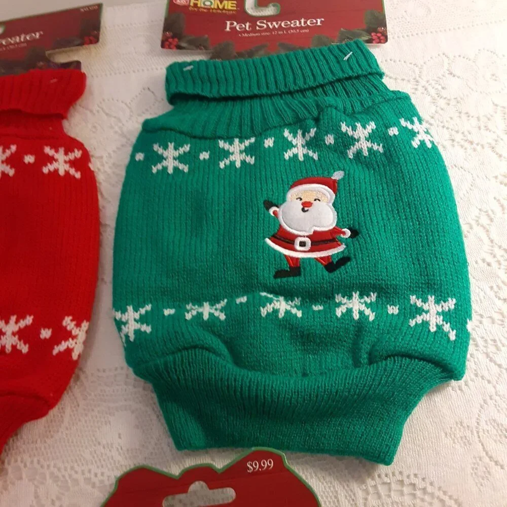 Lot of 3 Rite Aid (M) Red Mrs. Santa Suit w/Hat. Green & Red Holiday Sweaters.